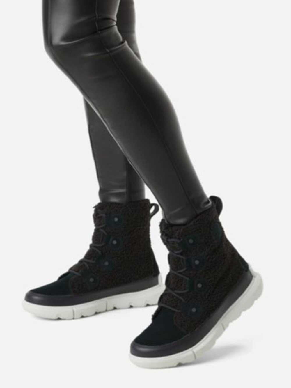 Sorel Explorer II Joan Boots Lace Up Suede Faux Fur Booties Black Size 7 NEW - Picture 8 of 8